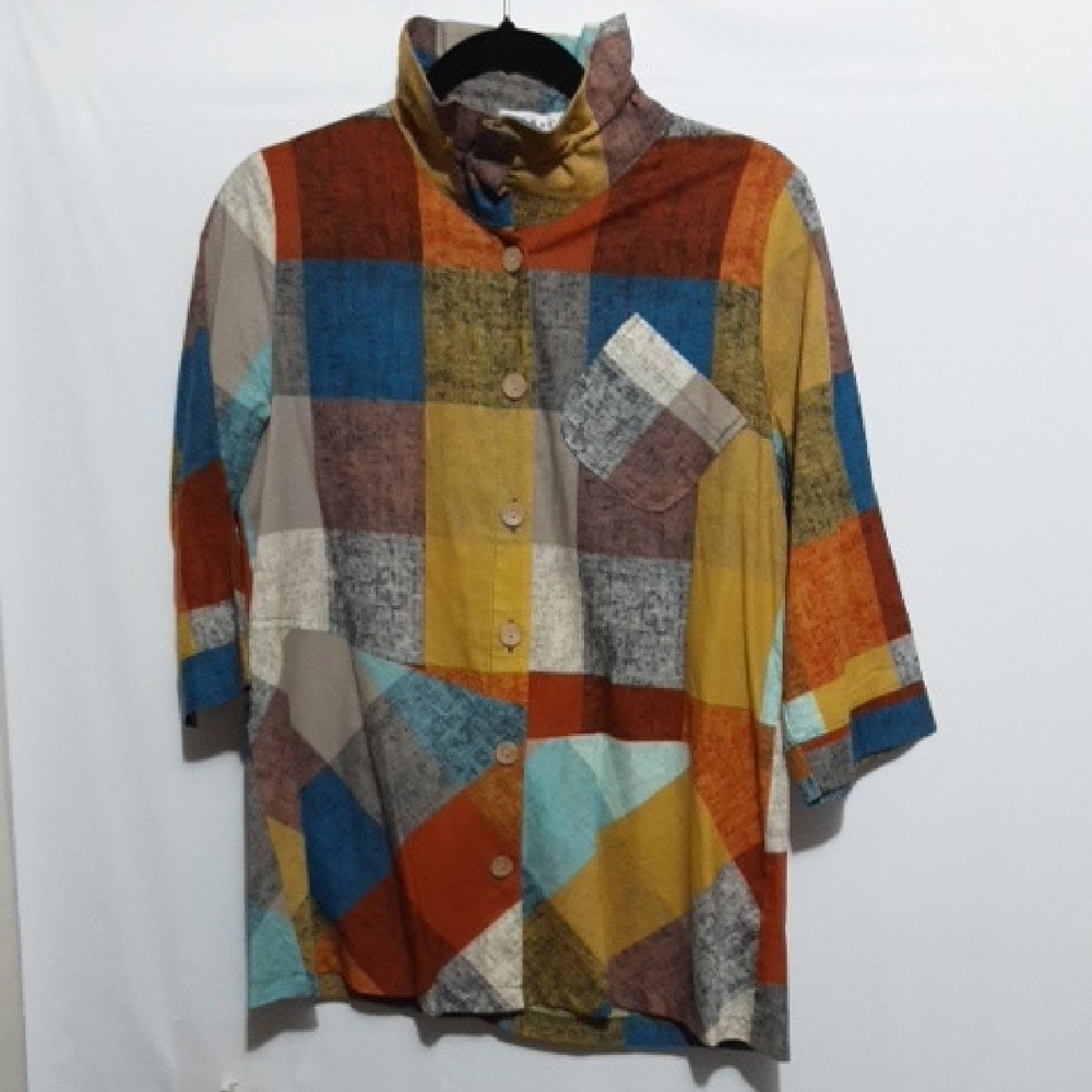TERRA SJ APPAREL Multicolor‎ Plaid Button-Up Lagenlook Tunic Shirt